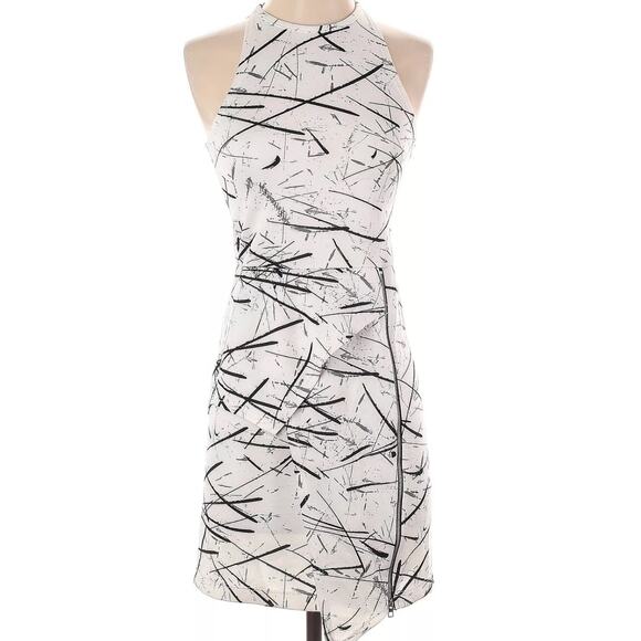 NEW Y Yigal x Design Lab Sheath Dress 2 XS Black White Mini Peplum High Neck - Picture 1 of 13